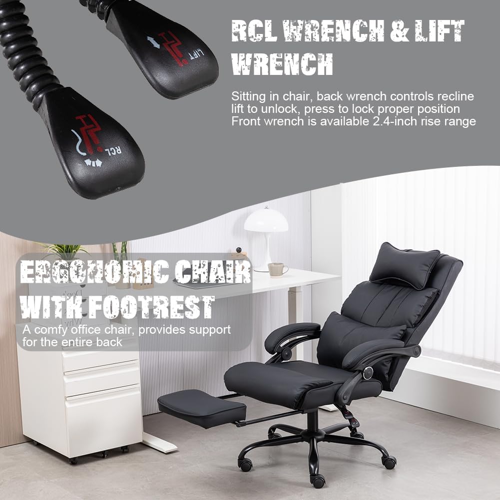 Comfort Reclining Leather Office Chair with Foot Rest | BLACK