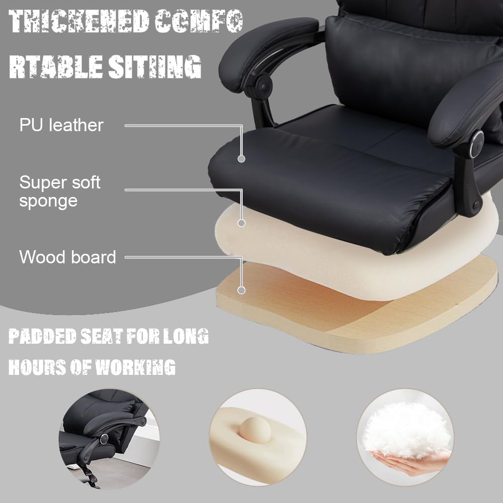 Comfort Reclining Leather Office Chair with Foot Rest | BLACK