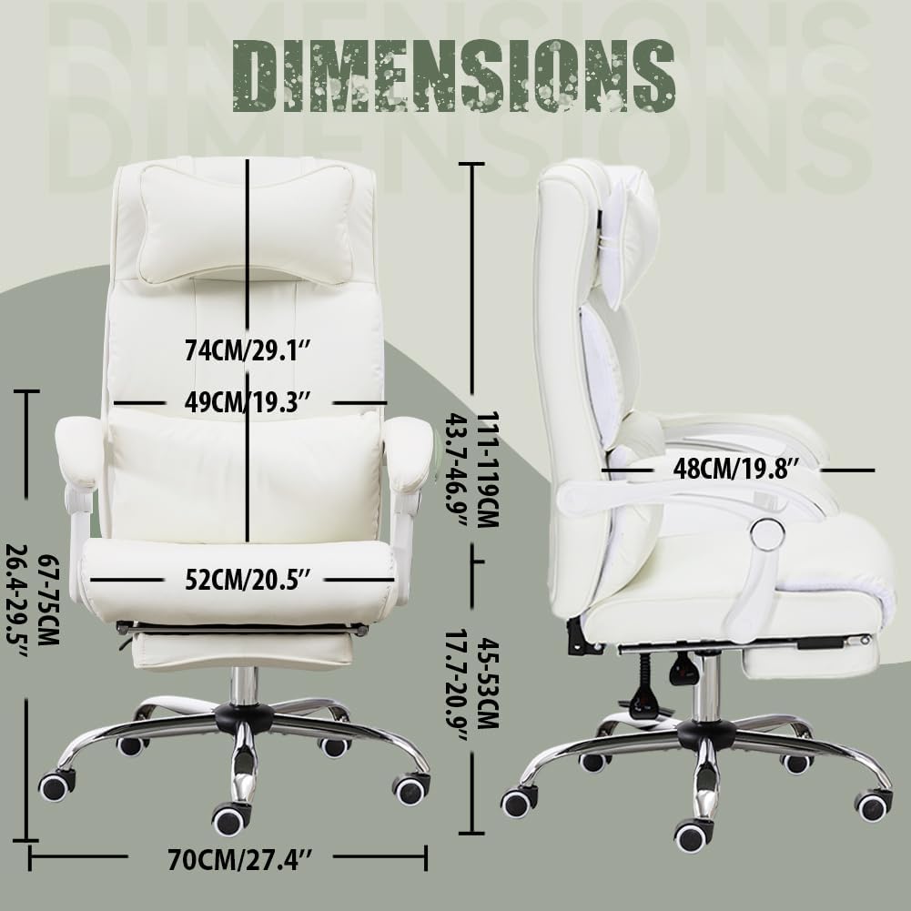 Comfort Reclining Leather Office Chair with Foot Rest | WHITE