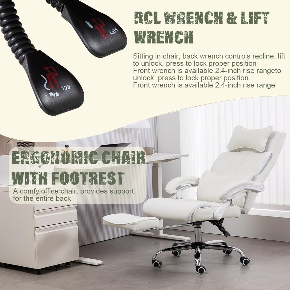 Comfort Reclining Leather Office Chair with Foot Rest | WHITE