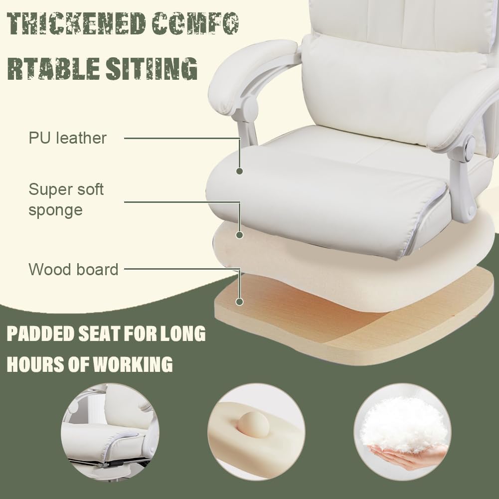 Comfort Reclining Leather Office Chair with Foot Rest | WHITE