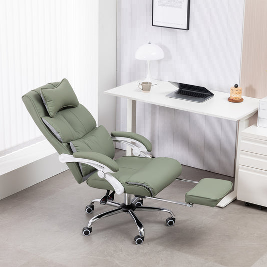 Comfort Reclining Leather Office Chair with Foot Rest | GREEN