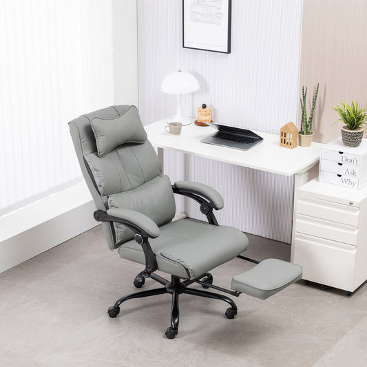 Comfort Reclining Leather Office Chair with Foot Rest | GREY