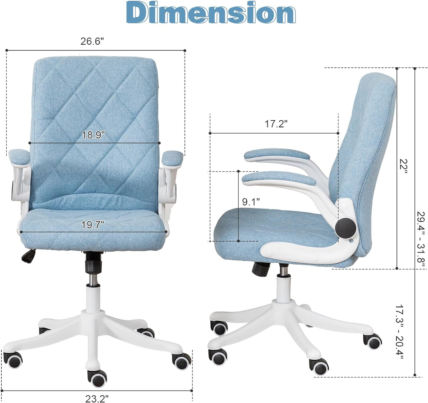 Colorful Cloth Comfy Home Office Chair with Flip-up Armrests | BLUE