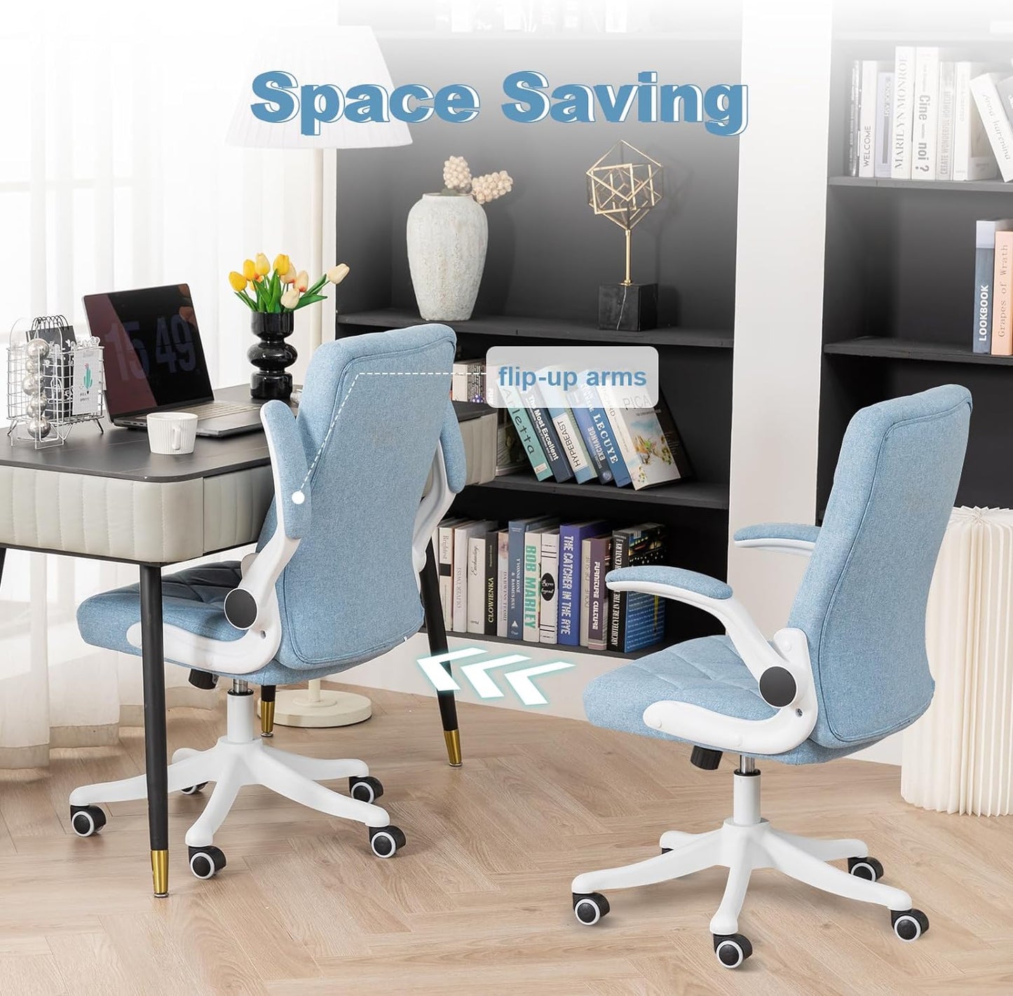 Colorful Cloth Comfy Home Office Chair with Flip-up Armrests | BLUE