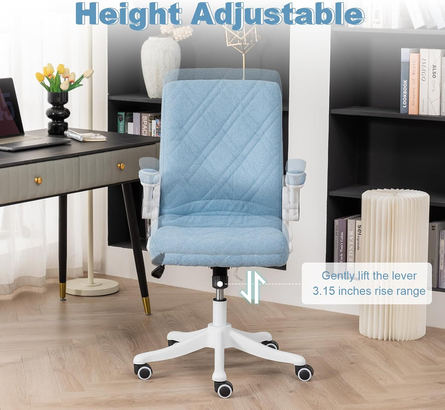 Colorful Cloth Comfy Home Office Chair with Flip-up Armrests | BLUE