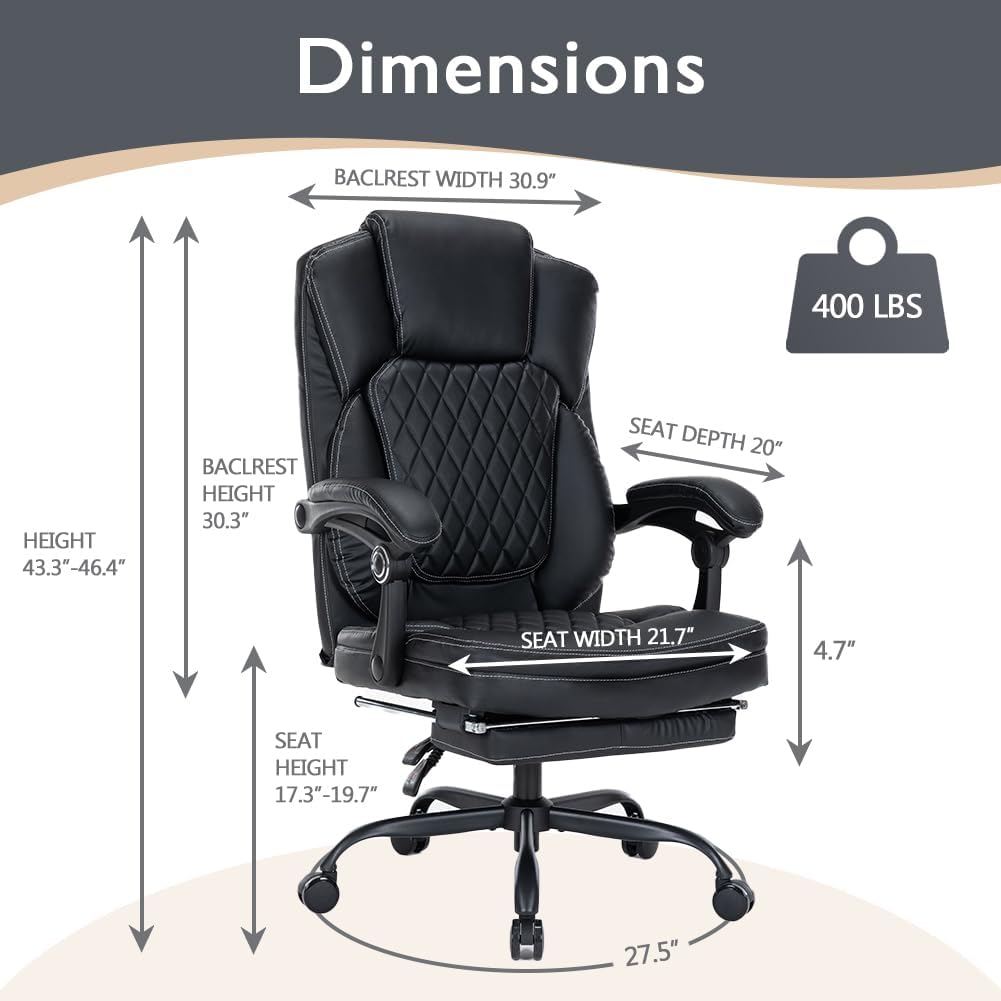 Boss Ergonomic PU Leather Office Chair with Footrest | BLACK