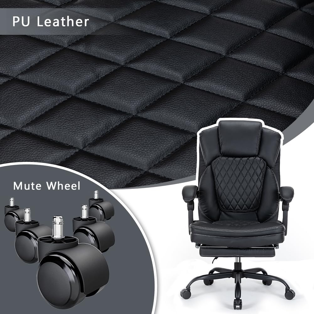 Boss Ergonomic PU Leather Office Chair with Footrest | BLACK