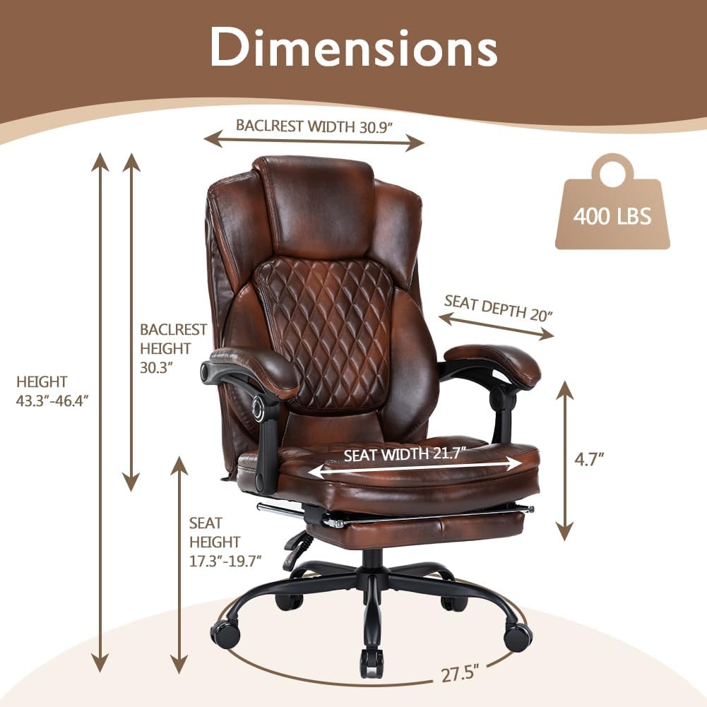 Boss Ergonomic PU Leather Office Chair with Footrest | BROWN