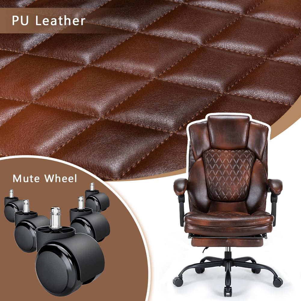 Boss Ergonomic PU Leather Office Chair with Footrest | BROWN