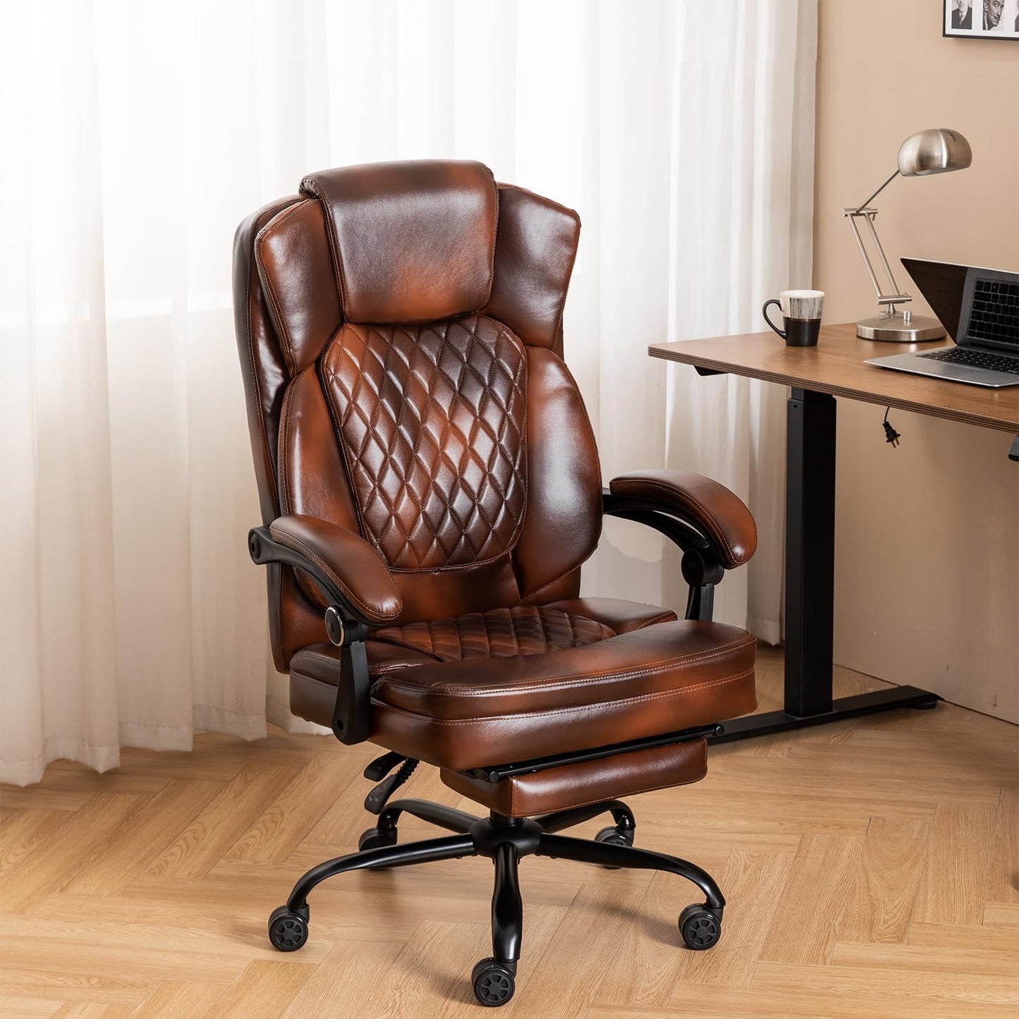 Boss Ergonomic PU Leather Office Chair with Footrest | BROWN