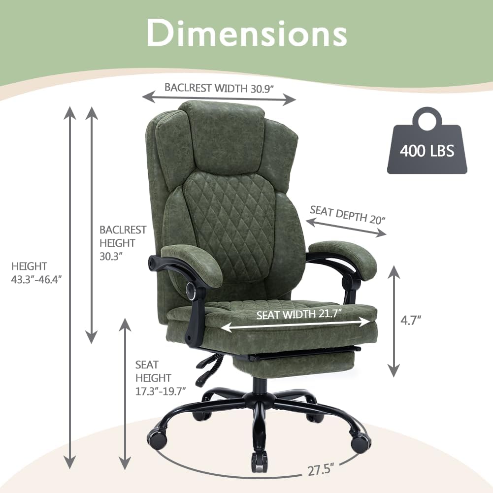 Boss Ergonomic PU Leather Office Chair with Footrest | SNAKE GREEN