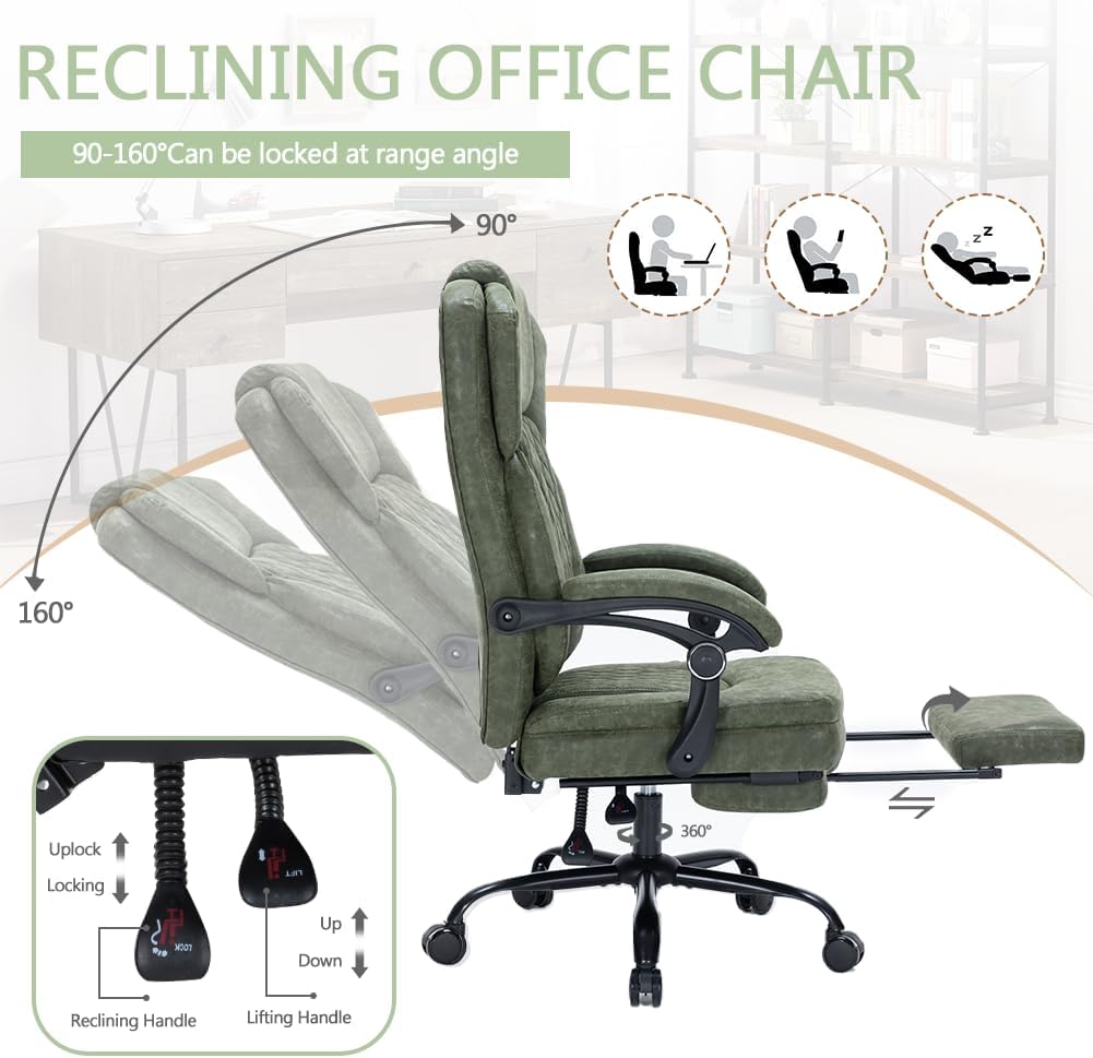 Boss Ergonomic PU Leather Office Chair with Footrest | SNAKE GREEN