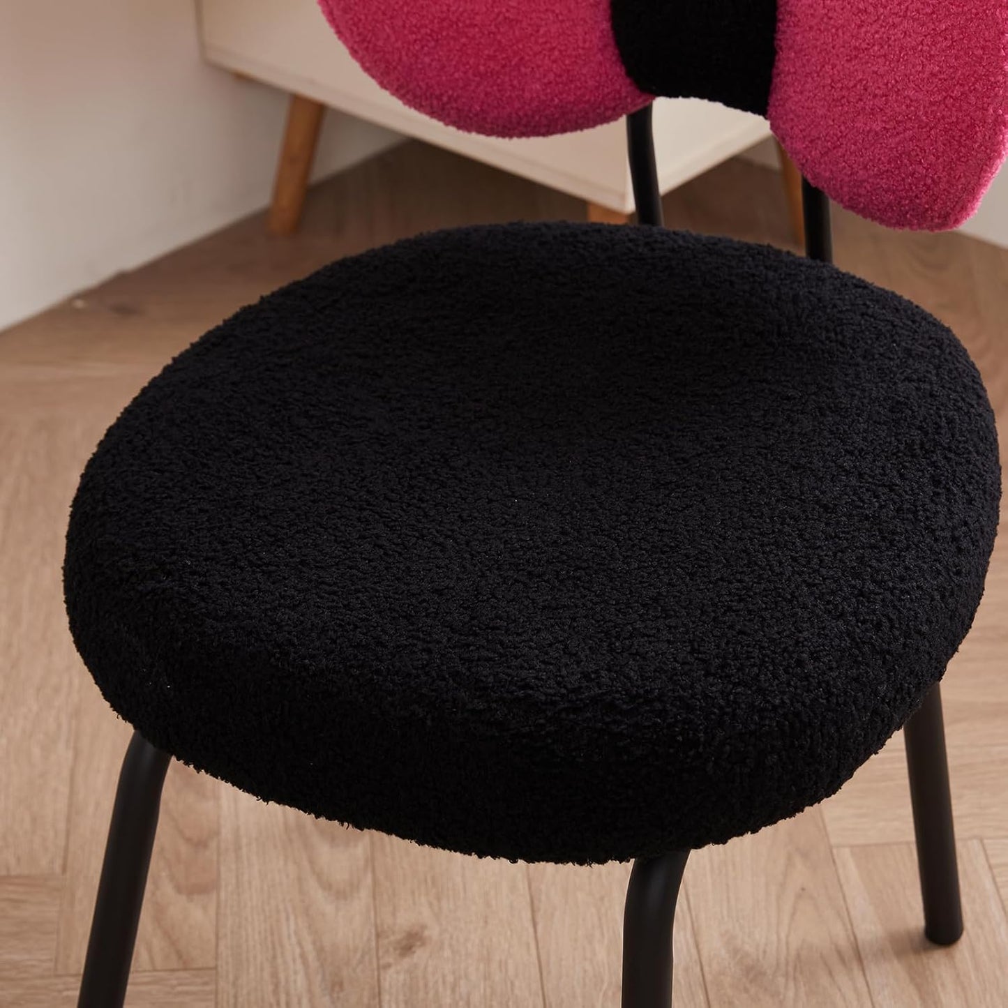 Vanity Chair with Back Comfy Desk Chair Swivel Makeup Stool with Bowknot for Bedroom | BLACK