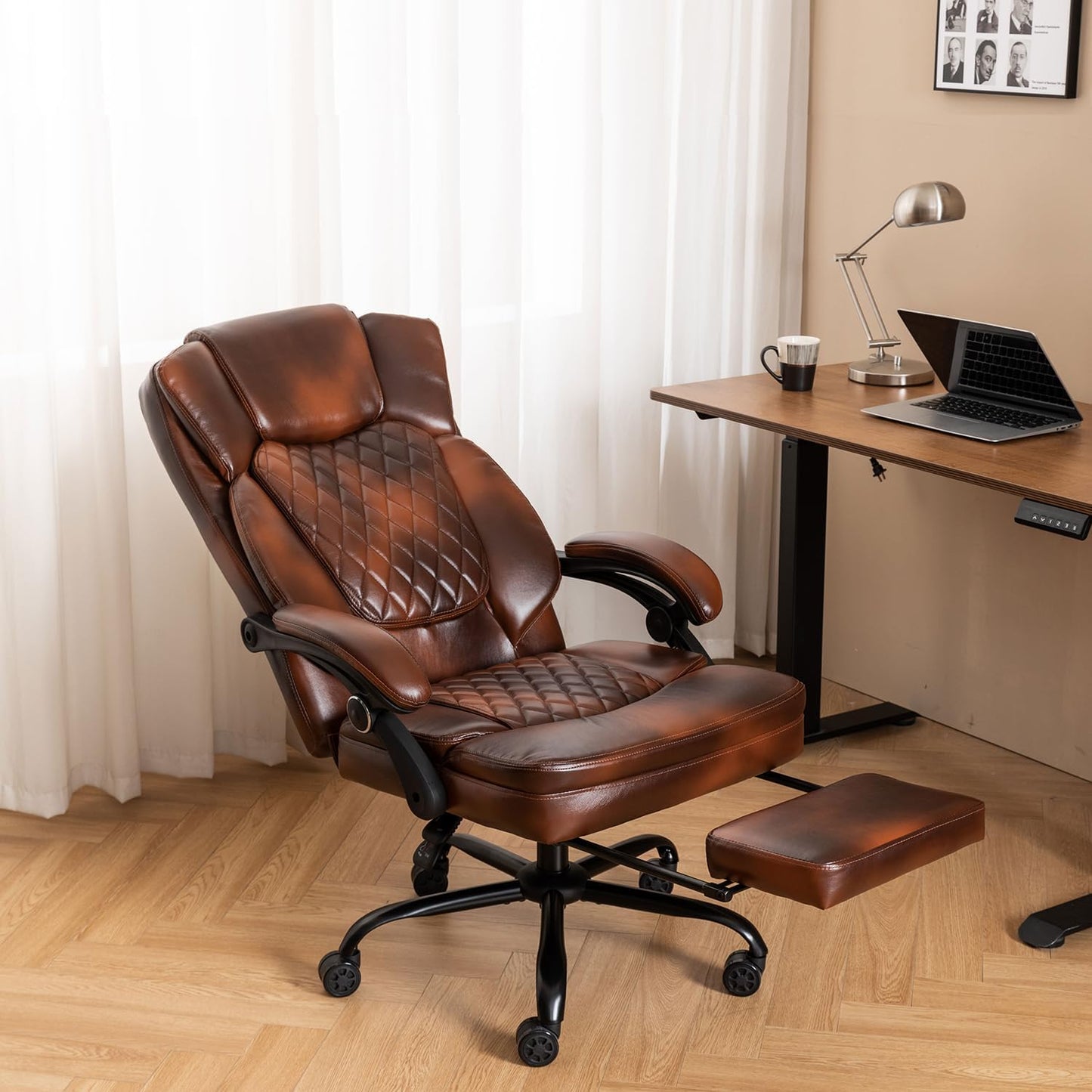 Boss Ergonomic PU Leather Office Chair with Footrest | BROWN